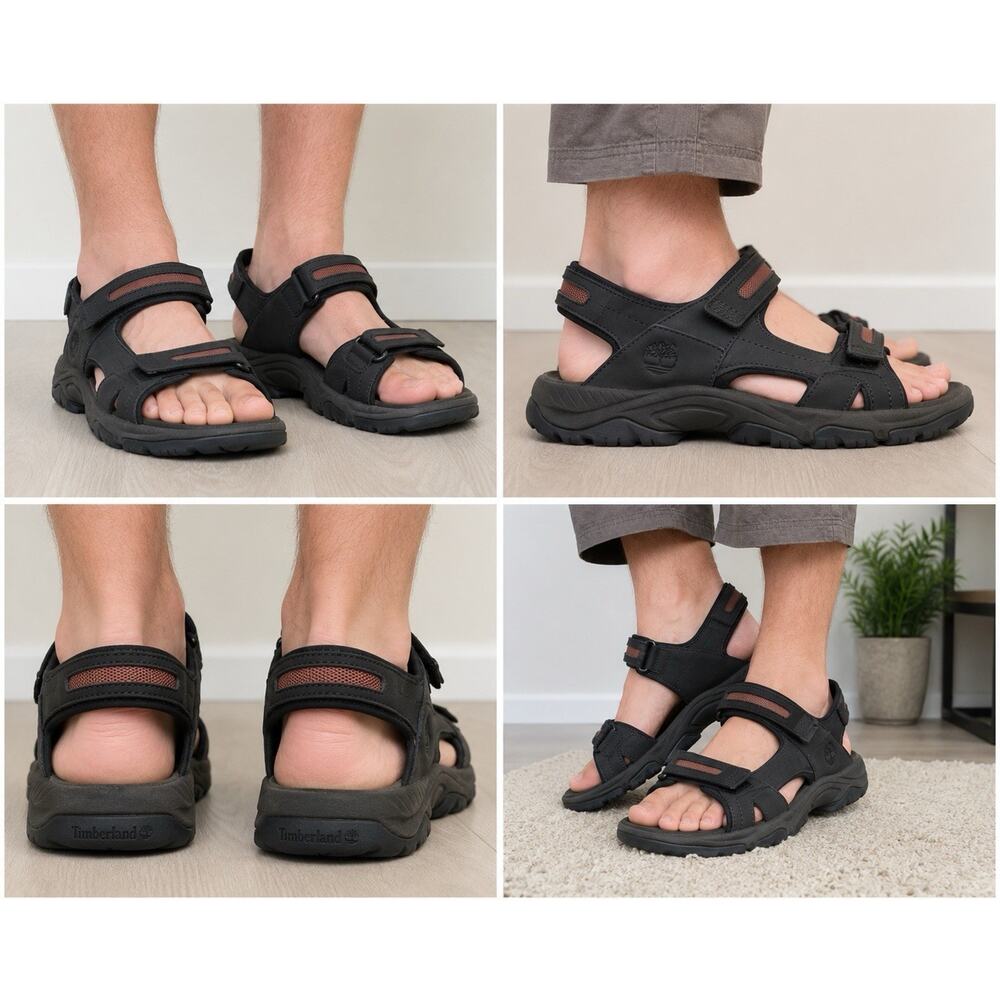 Timberland Mens Black Outdoor Sandals Ortholite Hook & Loop Size 11